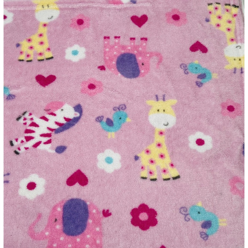 Cuddle Me Plush Pink Baby Blanket Giraffe Zebra Bird & Elephant Zoo Heart Flower